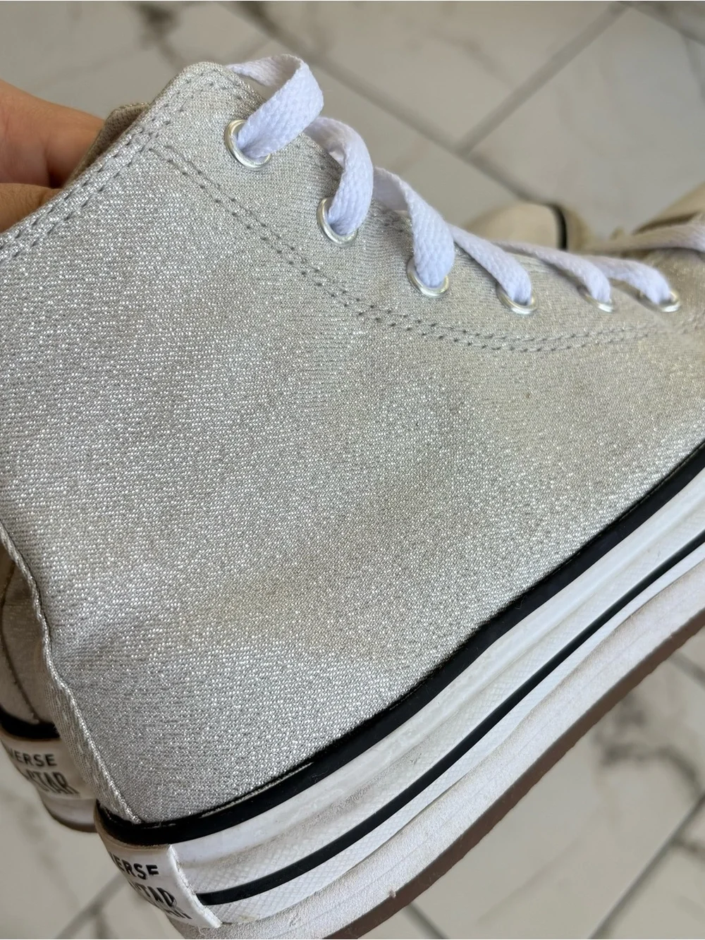 Converse Kids High Top Sneakers in Silver Glitter